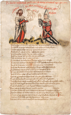 Lot 1007, Auction  122, Melchisedek, Fragment einer illuminierten spätmittelalterlichen Handschrift auf Pergament. 