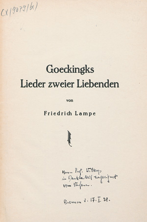 Lot 3351, Auction  123, Lampe, Friedo, Lieder zweier Liebenden