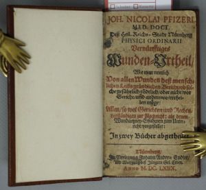 Los 323 - Pfitzer, Johann Nicolaus - Vernünfftiges Wunden-Urtheil. Nürnberg, Johann Andreas Endter und Erben Wolfgang Endter des Jüngeren, 1668 - 1 - thumb