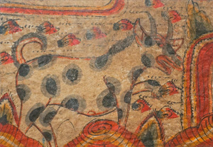 Los 915 - Textilfragment mit Tiermotiv u. Dekor - Deckfarbenmalerei auf Leinengewebe. Wohl Mittel- oder Osteuropa 19. Jahrhundert - 0 - thumb