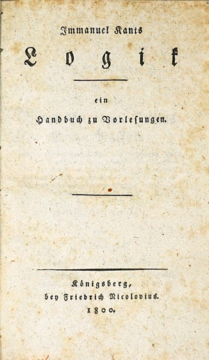 Lot 1783, Auction  125, Kant, Immanuel, Logik ein Handbuch zu Vorlesungen. Königsberg, F. Nicolovius, 1800