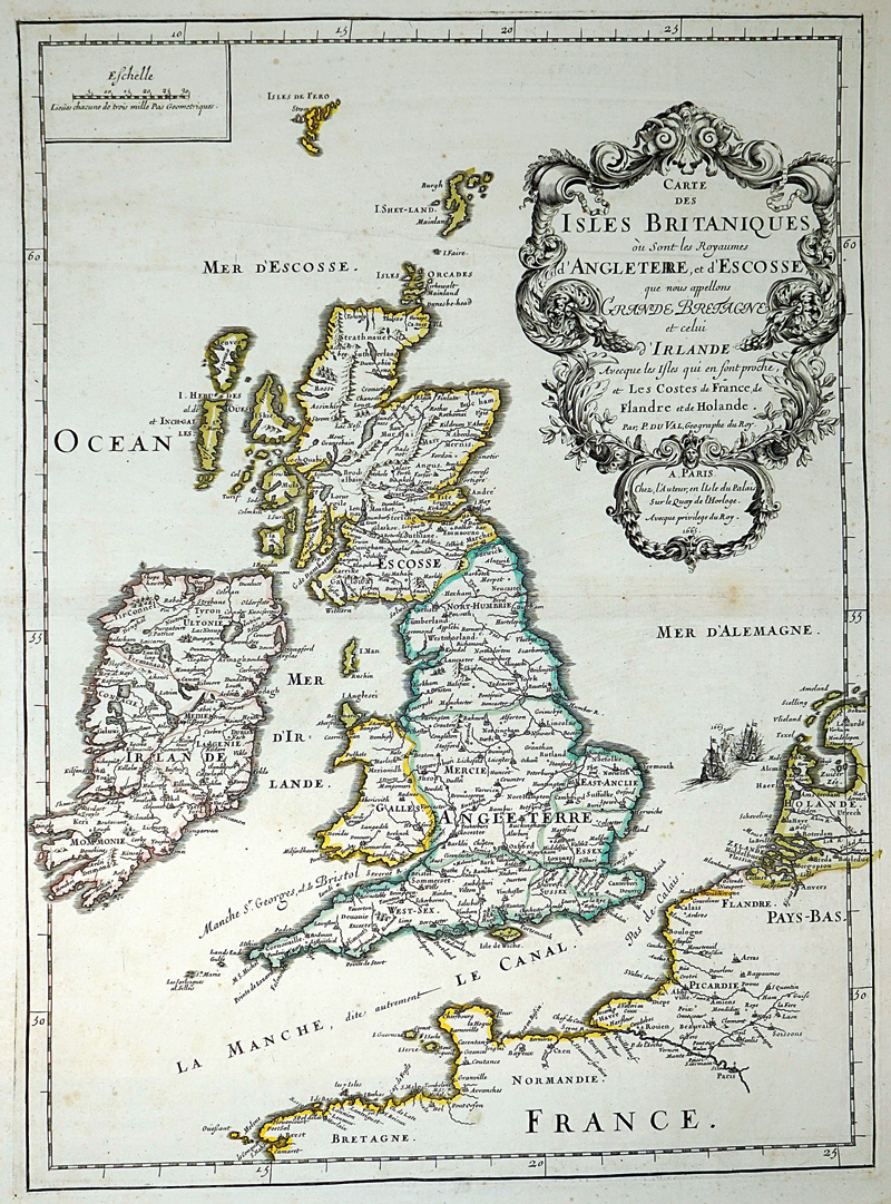Lot 94, Auction  125, Duval, Pierre, Carte des Isles Britaniques. Grenzkolorierte Kupferkarte. Paris 1665 