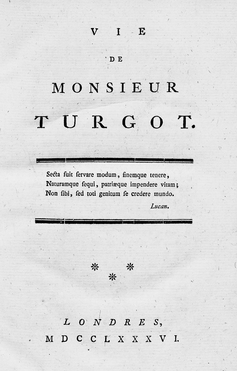 Lot 468, Auction  125, Condorcet, Jean-Antoine-Nicolas de Caritat de, Vie de Monsieur Turgot. London (d. i. Paris), o. Dr., 1786