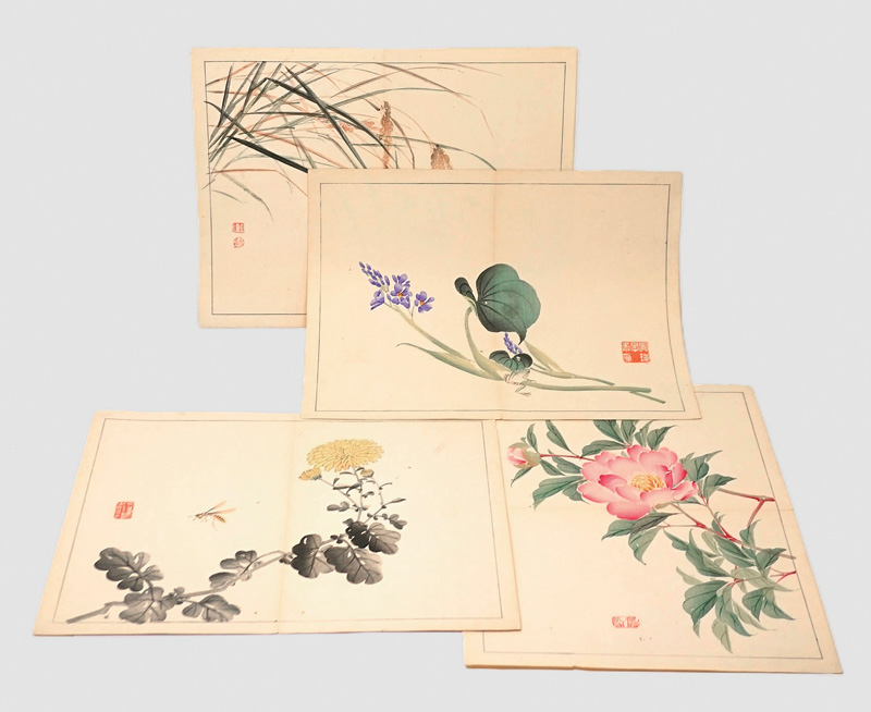 Lot 547, Auction  125, Kan'ei, Nishiyama, 4 Einzelblätter aus dem Kan'ei gafu. Farbholzschnitte. Osaka, Maekawa Zenbei, 1886