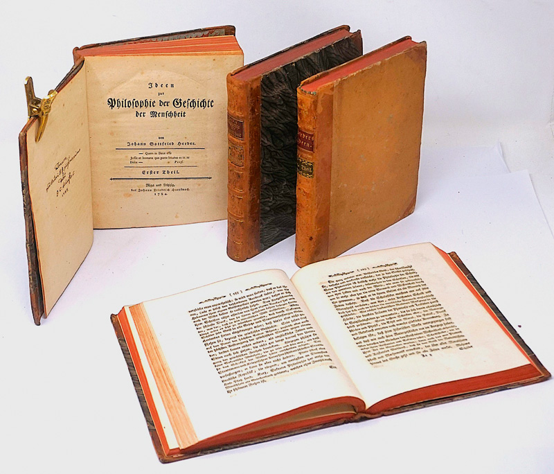 Lot 1608, Auction  125, Herder, Johann Gottfried, Ideen zur Philosophie der Geschichte der Menschheit. Riga und Leipzig, J. F. Hartknoch, 1784-1791. - Die seltene "Große Ausgabe" im Quartformat