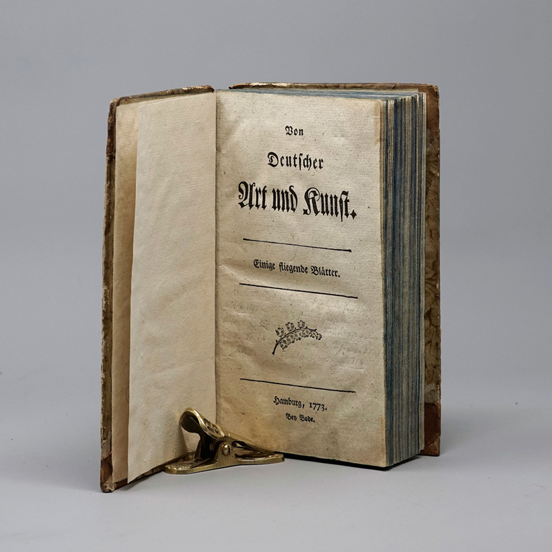 Lot 1609, Auction  125, Herder, Johann Gottfried, Von Deutscher Art und Kunst. Hamburg, Johann Joachim Christoph Bode, 1773