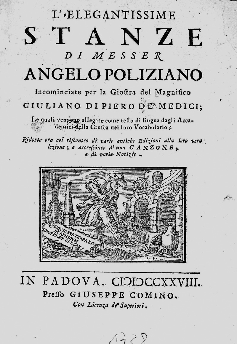 Lot 1683, Auction  125, Poliziano, Angelo, L'elegantissime stanze. Padua, Comino, 1728