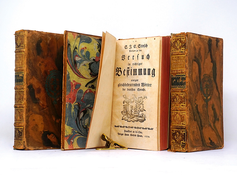 Lot 1733, Auction  125, Stosch, Samuel Johann Ernst, Versuch in richtiger Bestimmung einiger gleichbedeutenden Wörter. Frankfurt an der Oder, Witwe Anton Gottfried Braun bzw. Carl Gottlieb Strauß, 1770-1773
