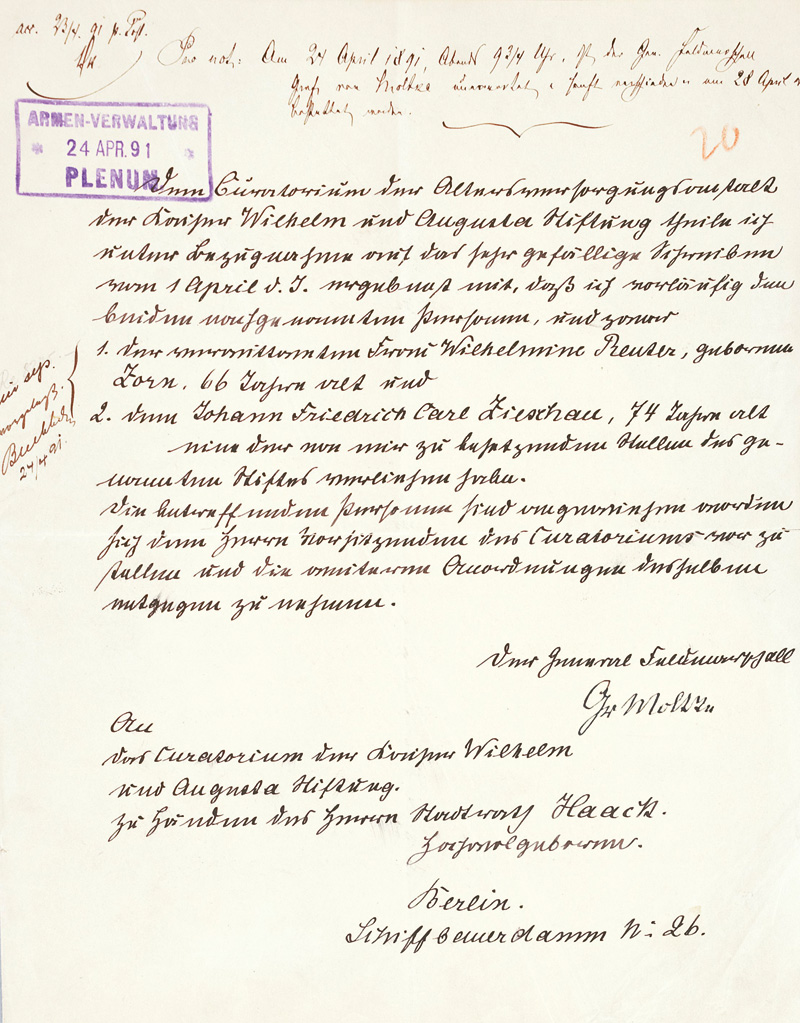Lot 2110, Auction  125, Moltke, Helmuth Graf von, Schreiben an einen Berliner Stadtrat