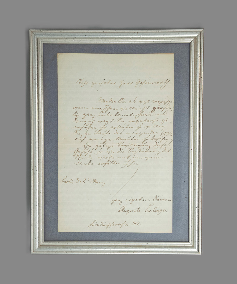 Lot 2184, Auction  125, Stich-Crelinger, Auguste, Brief an einen Geheimrat. Nach 1826 + Beigabe