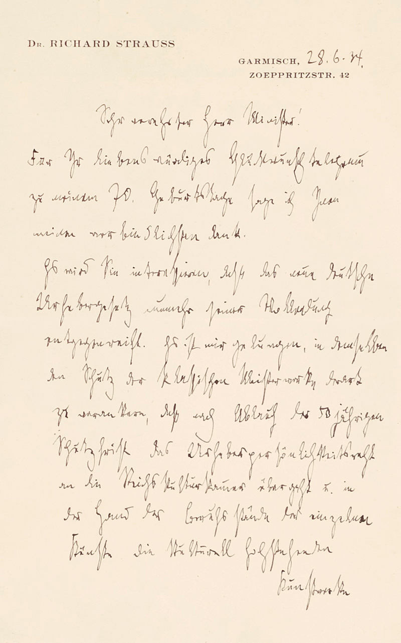 Lot 2187, Auction  125, Strauss, Richard, Brief an einen Minister. 1934