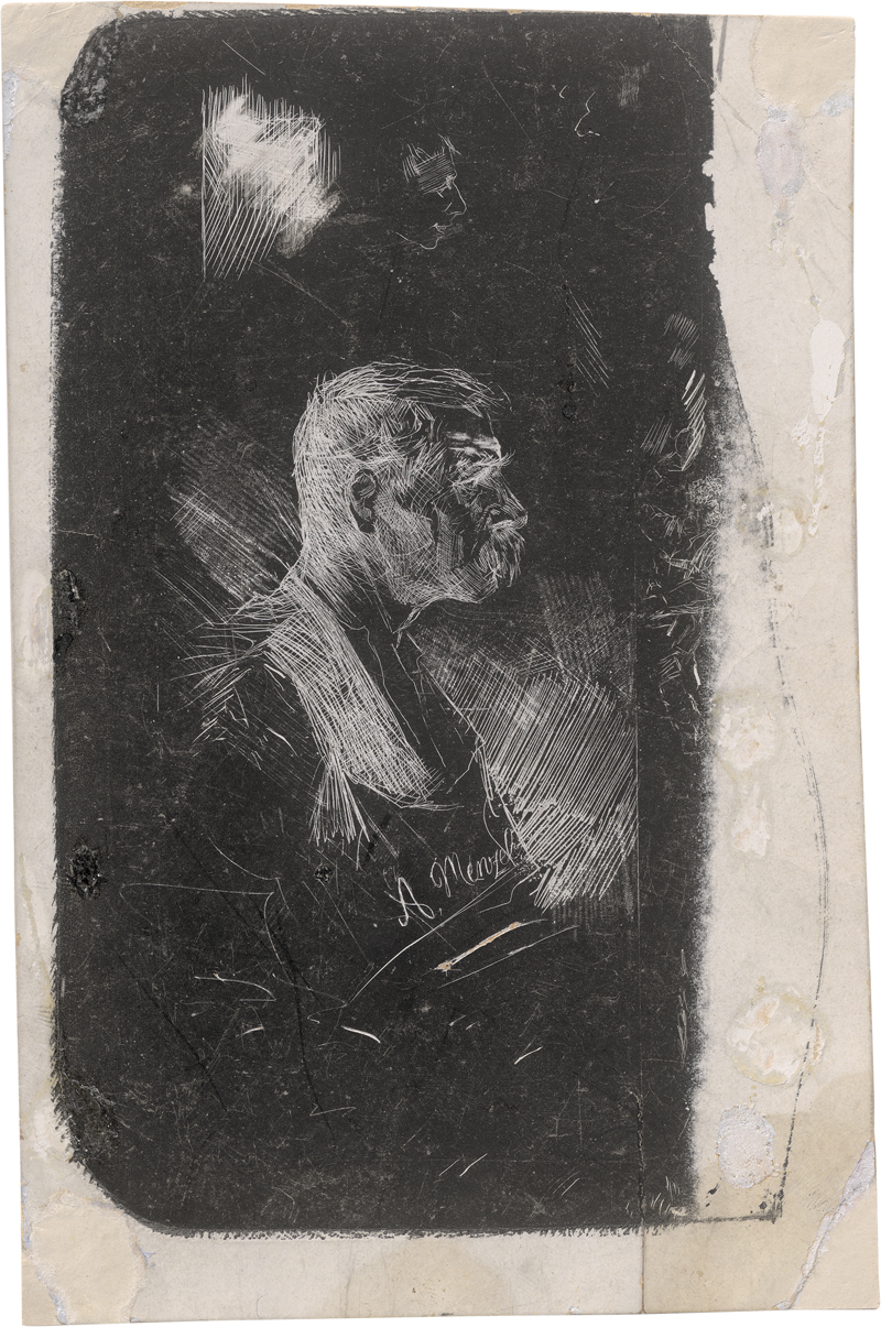 Lot 5339, Auction  125, Deutsch, 19. Jh. Männerkopf im Profil nach rehcts, mit weiteren Randeinfällen