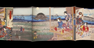 Los 653 - Ukiyo-e Leporello und Kunisada, Utagawa - Album mit 37 Ukiyo-e Farbholzschnitten in 23 Trypticha bzw. Dypticha - 5 - thumb