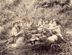 Lot 4033, Auction  126, Davey, Frank, Hawaiians eating a meal; Two Hawaiians with their boats, Diamond Head Beach, Oahu