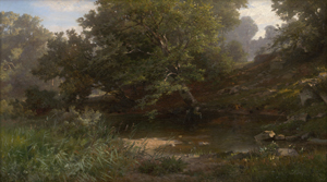 Lot 6128, Auction  126, Kalckreuth, Stanislaus Graf von, Wassertümpel in bewaldeter Hügellandschaft