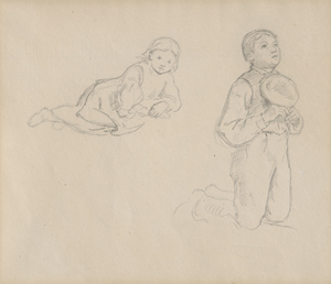 Los 6637 - Richter, Adrian Ludwig - Junges Mädchen mit Lämmlein; Junge bei Andacht und liegendes Mädchen- Figurenskizzen für das Gemälde "Abendandacht" - 1 - thumb