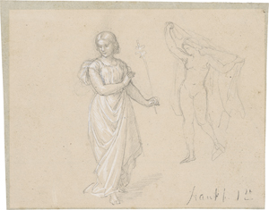 Lot 6654, Auction  126, Steinle, Edward Jakob von, Mädchen mit Lilie und weiblicher Akt mit Tuch