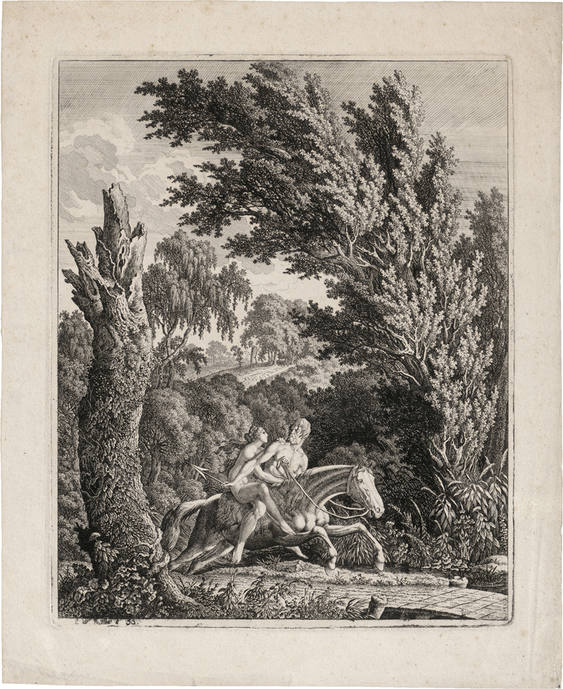 Lot 5301, Auction 126, Kolbe, Carl Wilhelm, Ein Reiter mit Lanze springt nach rechts über einen Steg