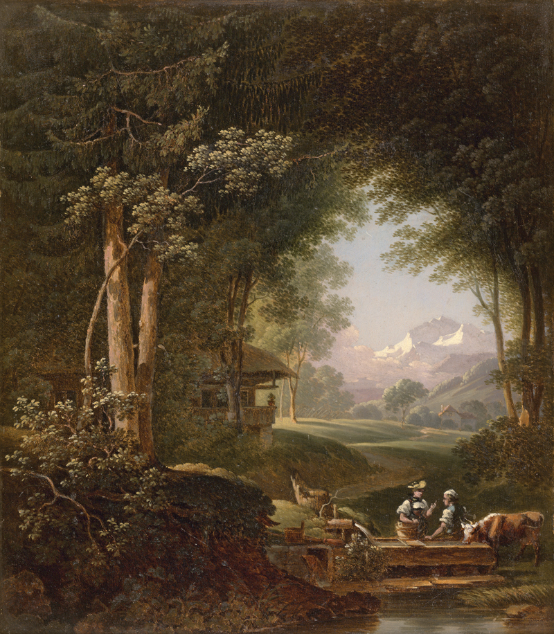 Lot 6049, Auction  126, Rieter, Heinrich, Alpenlandschaft mit Hirten an einer Tränke