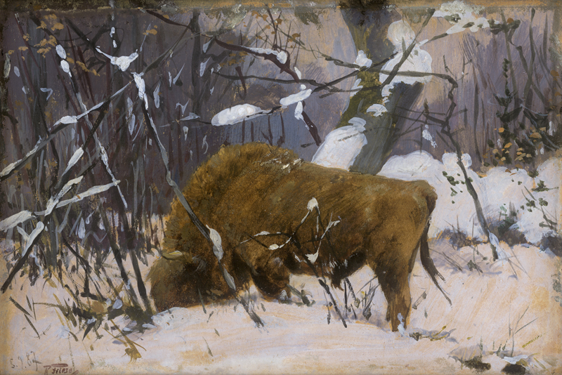 Lot 6205, Auction 126, Friese, Richard, Wisent im winterlichen Wald der Rominter Heide