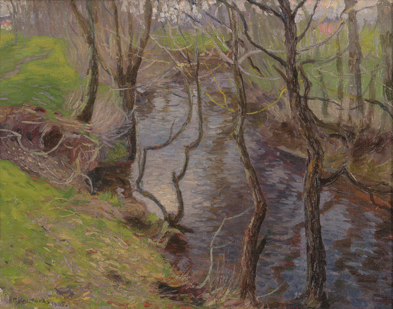 Lot 6210, Auction 126, Kalpokas, Petras, Baumbestandener Bachlauf im Vorfrühling