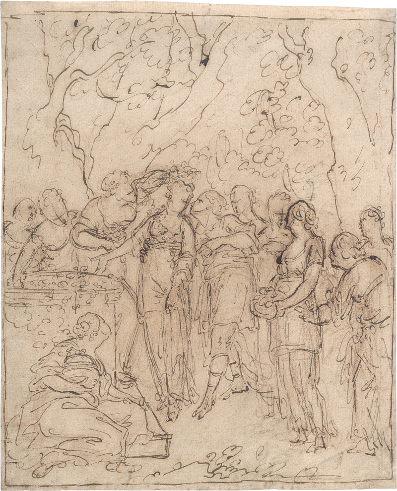 Lot 6575, Auction  126, Kauffmann, Angelika - Umkreis, Opfer eines jungen Paares an die Liebe, umgeben von den neun Musen