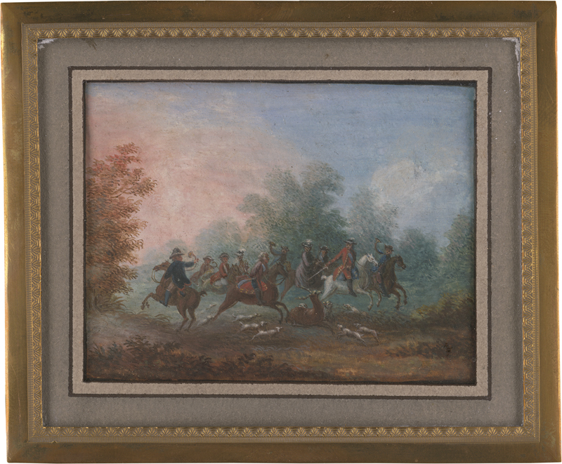 Lot 6586, Auction  126, Blarenberghe, Louis-Nicolas van - Umkreis, Kleine Landschaft mit Hirschjagd