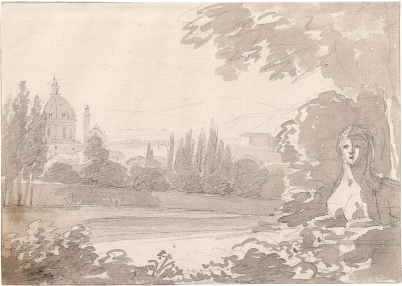 Lot 6670, Auction  126, Dillis, Johann Georg von, Südliche Flusslandschaft mit Sphinx