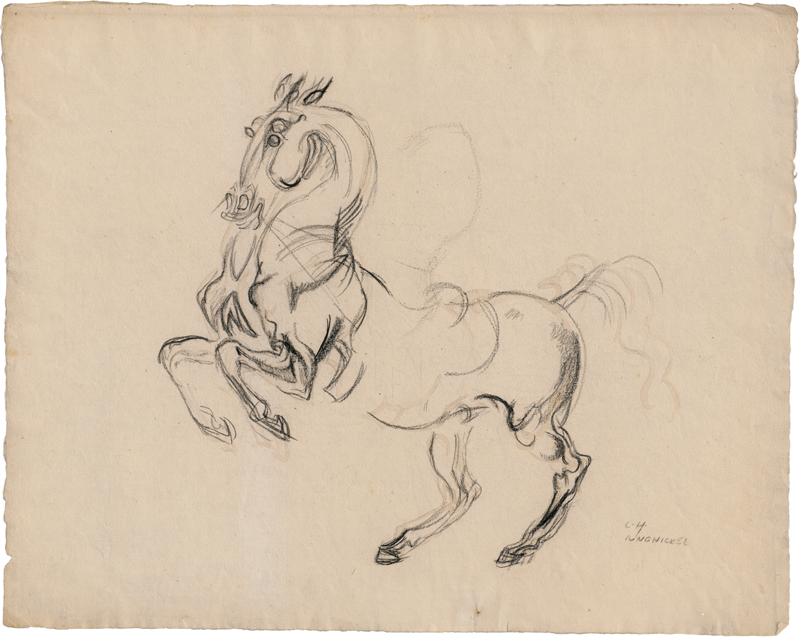 Lot 6762, Auction 126, Jungnickel, Ludwig Heinrich, 47 Blatt Tanzende, Pferde, Tiger und Baumstudien.