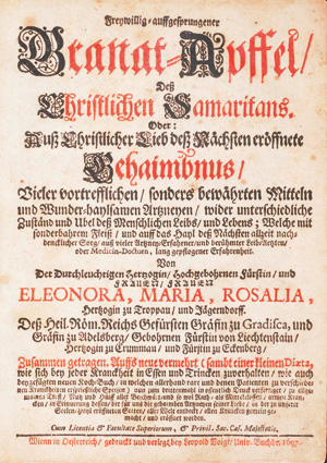 Lot 398, Auction  127, Troppau und Jäg, Eleonora Maria Rosalia Herzogin zu, Freywillig auffgesprungener Granat-Apffel deß christlichen Samaritas 