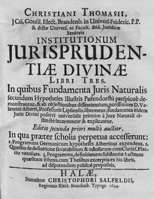 Lot 557, Auction  127, Thomasius, Christian, Institutionum jurisprudentiae divinae libri tres