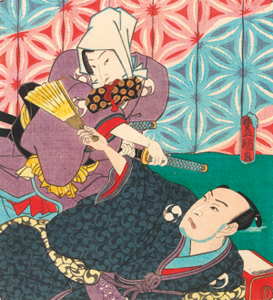 Lot 641, Auction  127, Kunisada, Utagawa, 3 farbige Ukiyo-e Holzschnitte mit Theaterszenen