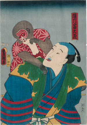 Los 646 - Kunisada, Utagawa und Kunisada II., Utagawa - 4 Kabuki-Szenen mit tierischen Begleitern. Edo (Tokio) Mitte 19. Jahrhundert - 1 - thumb