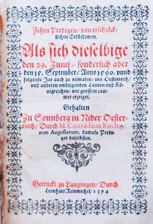 Lot 1145, Auction  127, Kircher, Konrad, Zehen Predigen, von erschröcklichen Erdbidemen