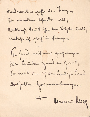 Lot 2521, Auction  127, Hesse, Hermann, Signiertes eigenhändiges Gedicht. 1901  