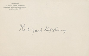 Lot 2525, Auction  127, Kipling, Rudyard, Signierte Tombola-Karte des Vereins Berliner Journalisten. 1909