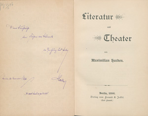 Lot 3132, Auction  127, Harden, Maximilian, Literatur und Theater (Widmungsexemplar)