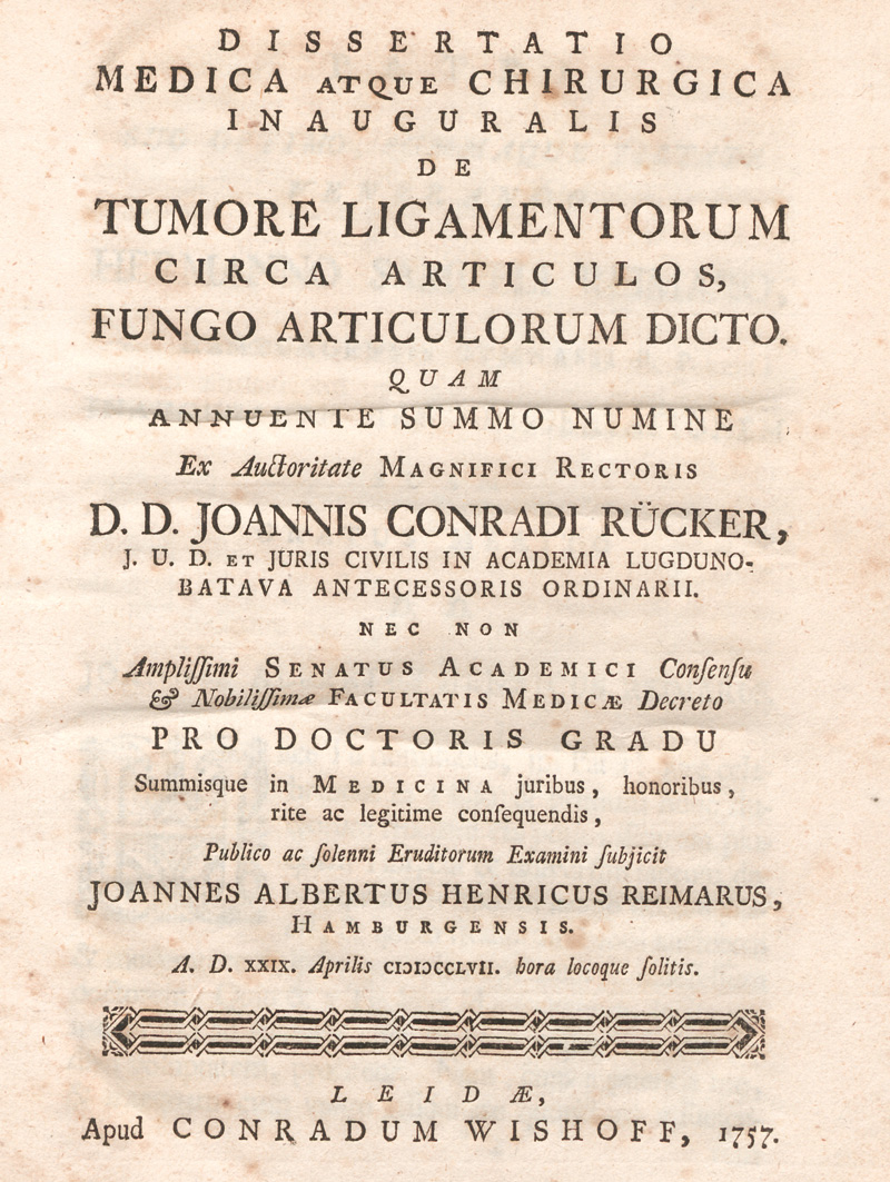 Lot 321, Auction 127, Reimarus, Johann Albert Heinrich, De tumore ligamentorum circa articulos