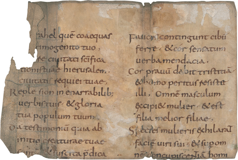 Lot 1002, Auction 127, Jesus Sirach, Fragment einer frühmittelalterlichen Bibelhandschrift mit Passagen aus dem Buch Ecclesiasticus. Lateinische Handschrift auf Pergament.
