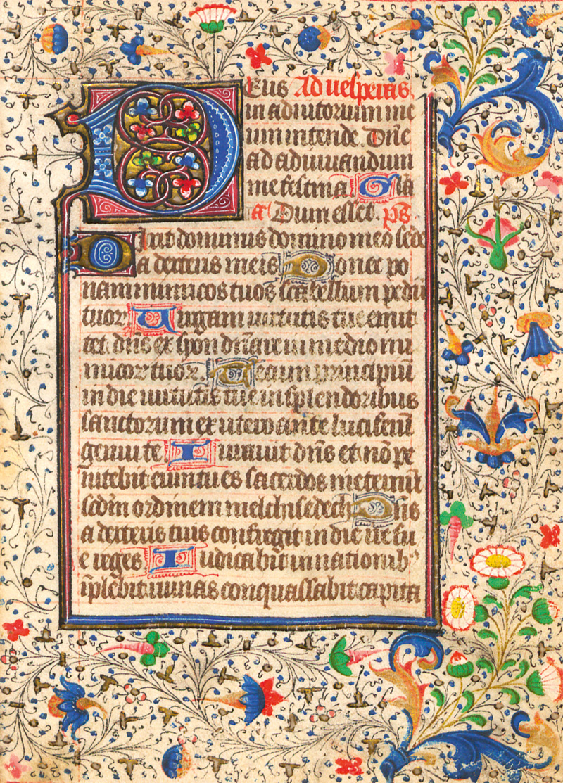 Lot 1016, Auction 127, Dornblattranken-Bordüren, 3 Doppellagen aus einem spätmittelalterlichen Stundenbuch in lateinischer Handschrift