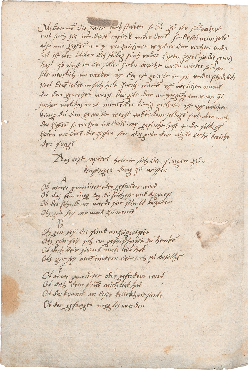 Lot 1025, Auction  127, Geomantia, Eyn kunst des warsagens. Deutsche Handschrift auf Papier. Süddeutschland, frühe Mitte des 16. Jahrhundert