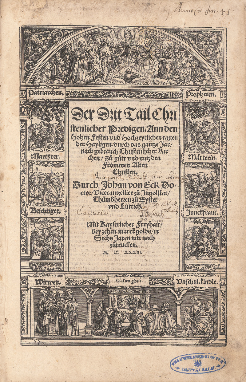 Lot 1109, Auction 127, Eck, Johannes, Der drit Tail christlicher Predigen ann den hohen Festen und hochzeytlichen tagen der hayligen