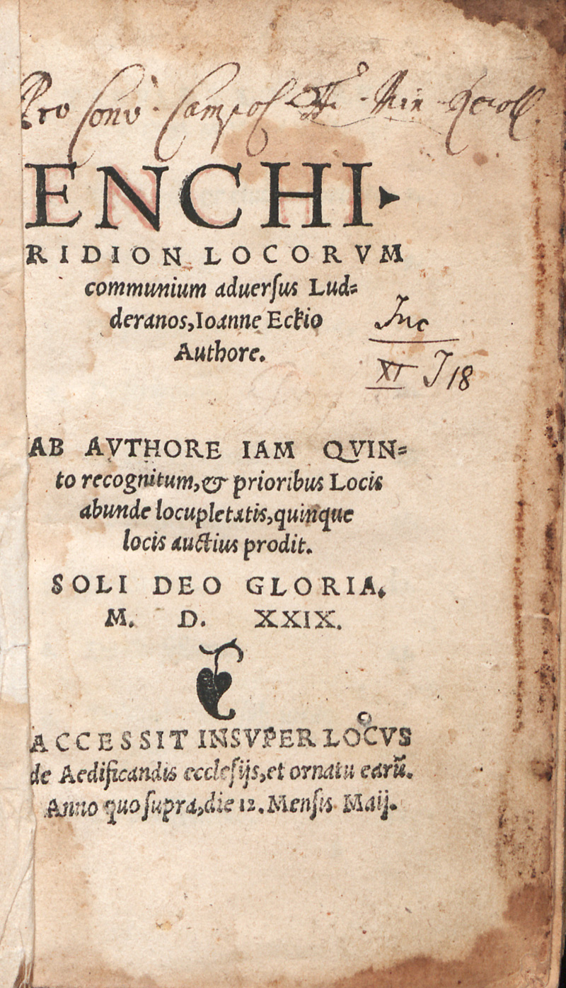 Lot 1110, Auction 127, Eck, Johannes, Enchiridion locorum communium adversus Lutheranos