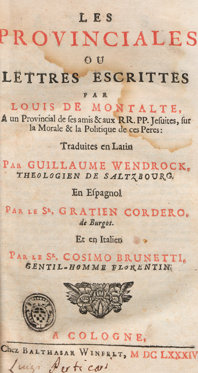 Lot 1257, Auction 127, Pascal, Blaise, Les Provinciales