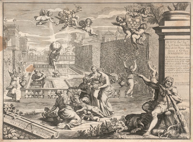 Lot 1292, Auction  127, Prospectives des palais et jardins en Italie et en France, Sammelband mit 60 Kupfertafeln. Italien und Frankreich, um 1680. Sammelband mit teils prächtigen Darstellungen barocker Gartenanlagen und Paläste in Frankreich und Italien, gestochen zumeist von Künstlern wie Johann Battista Falda, Dominique Barrière, Arn