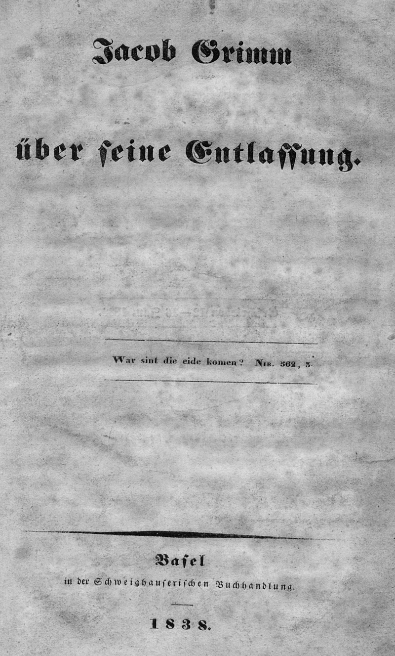 Lot 2050, Auction 127, Grimm, Jacob, Über seine Entlassung