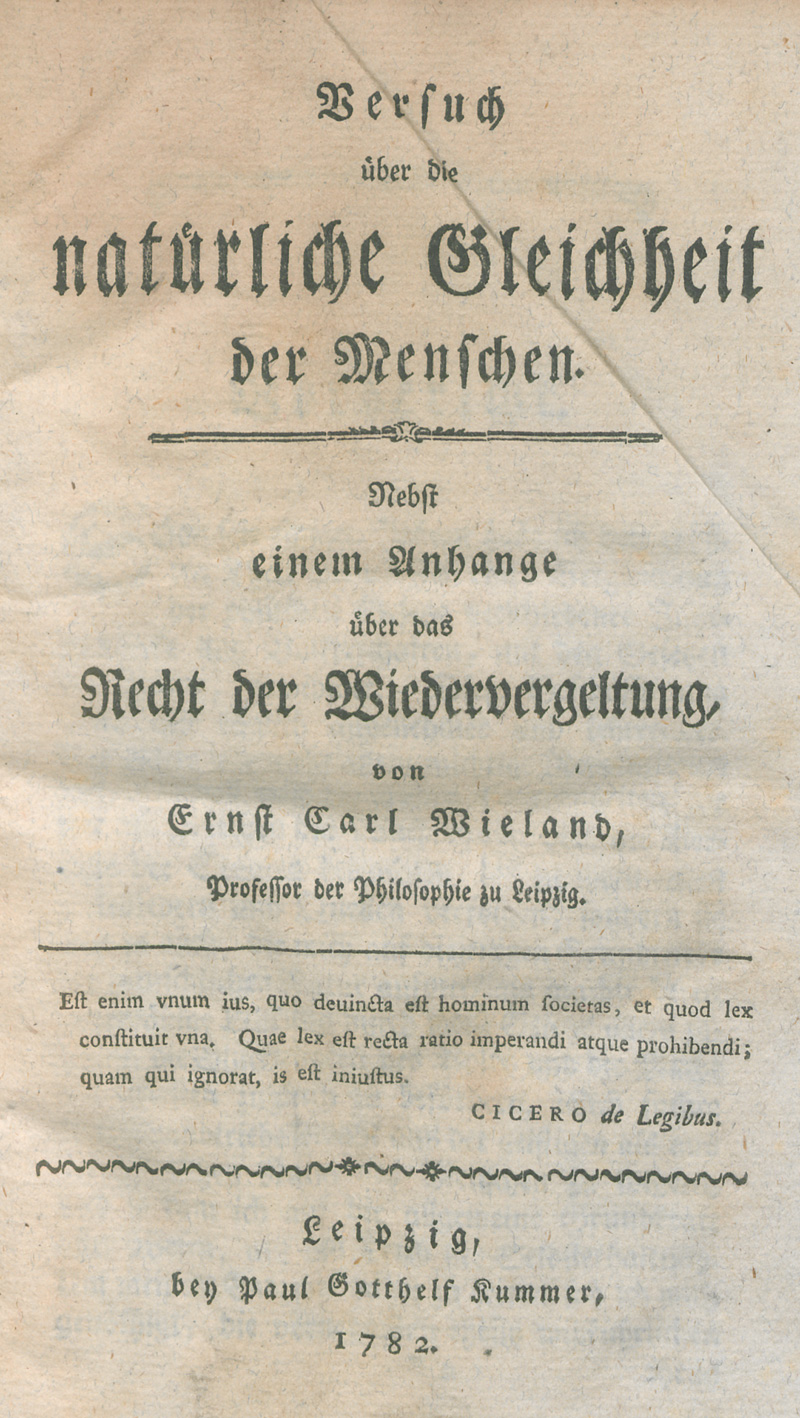 Lot 2192, Auction 127, Wieland, Ernst Carl, Versuch über die natürliche Gleichheit der Menschen