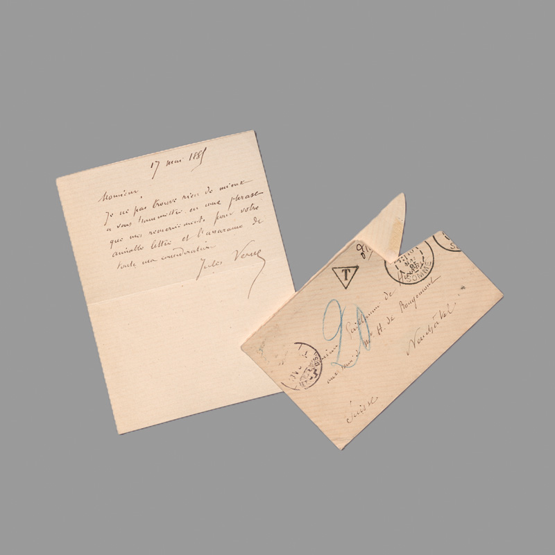 Lot 2544, Auction 127, Verne, Jules, Billet an einen Herrn in Neuchâtel (Schweiz). 1885