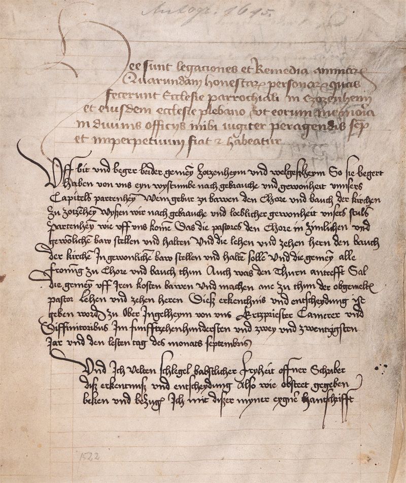 Lot 2596, Auction  127, Ingelheim am Rhein und Schlegel, Velten, Beurkundung zum Bau einer Kirche in Zotzenheim bei Ingelheim