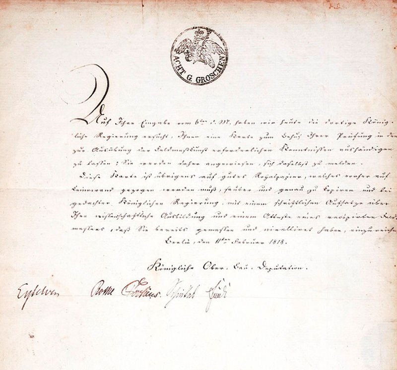 Lot 2617, Auction 127, Schinkel, Karl Friedrich, Brief an einen Feldmesser-Aspiranten. 1818